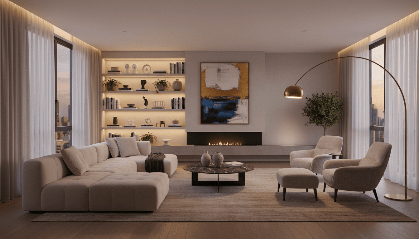 Interno di un appartamento moderno ed elegante con illuminazione calda