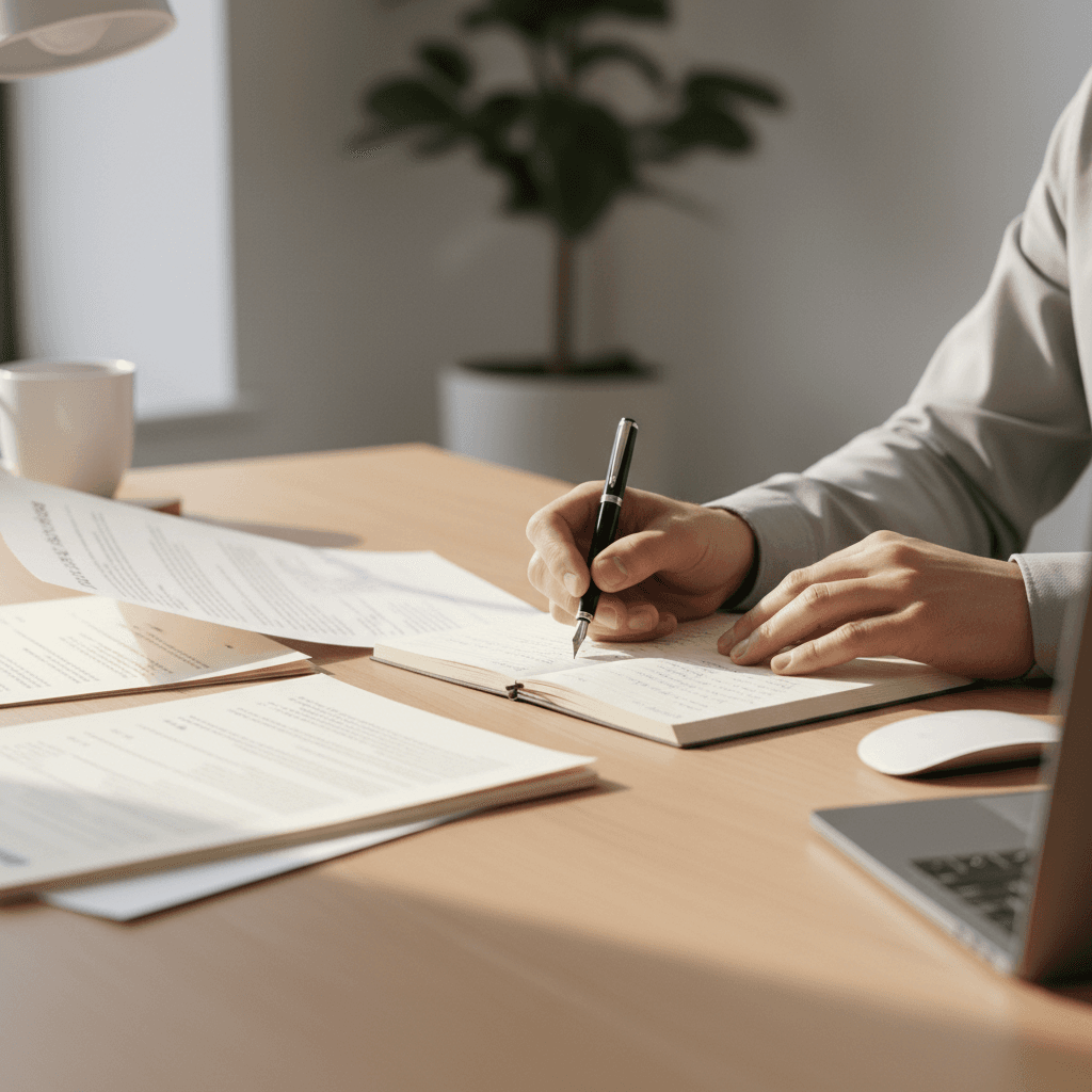Dettaglio delle mani che lavorano su piani strategici per affitti brevi